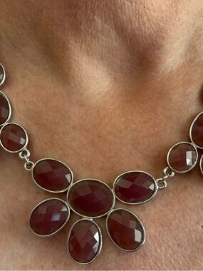 Silver-Tone and Brown Acrylic Bib Necklace